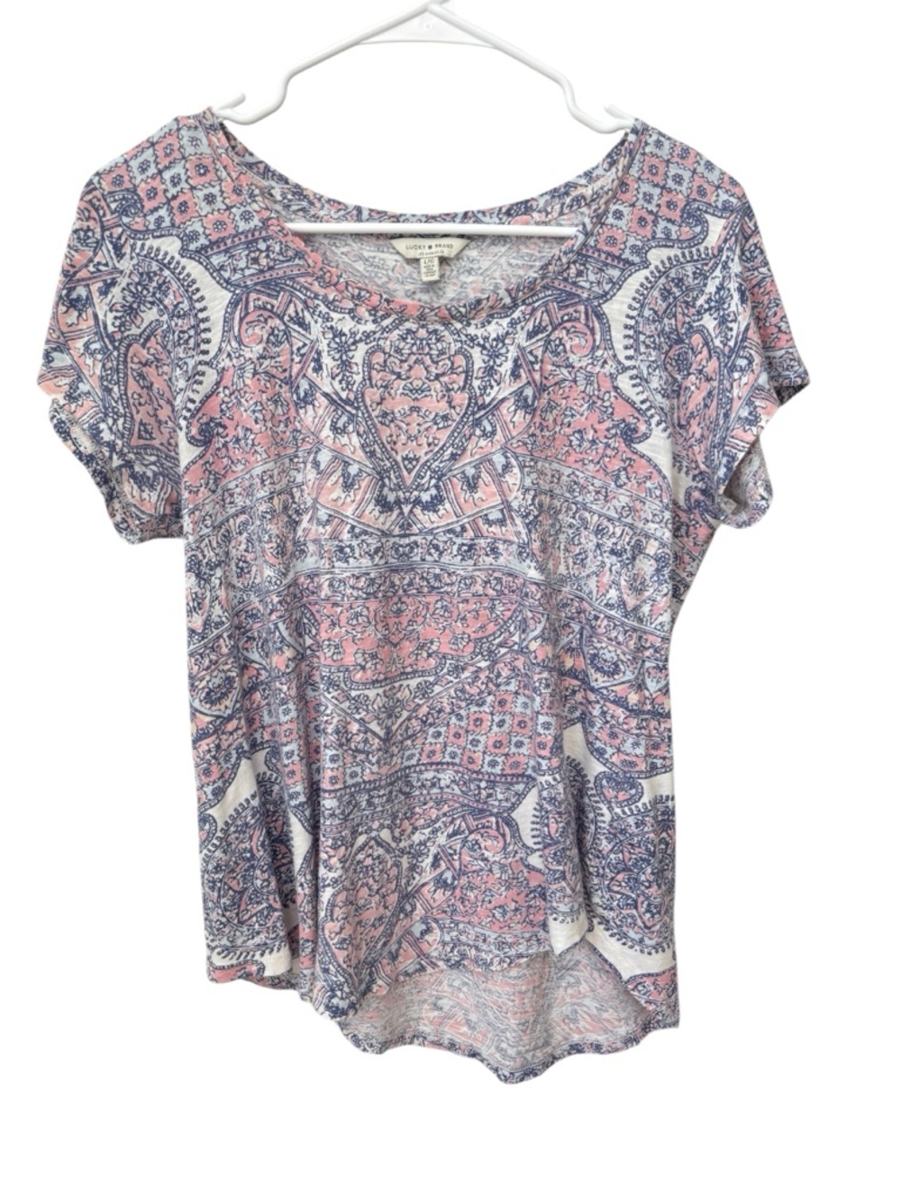 Lucky Brand High Low Hem Top Women’s Size Large Multicolor Boho Peasant Top